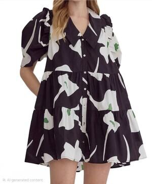 Entro Floral Puff Sleeve Mini Dress. Size M.